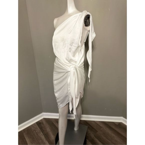 BAOBAB MAREA SATIN ONE-SHOULDER MINI DRESS IN IVORY - Picture 6 of 10